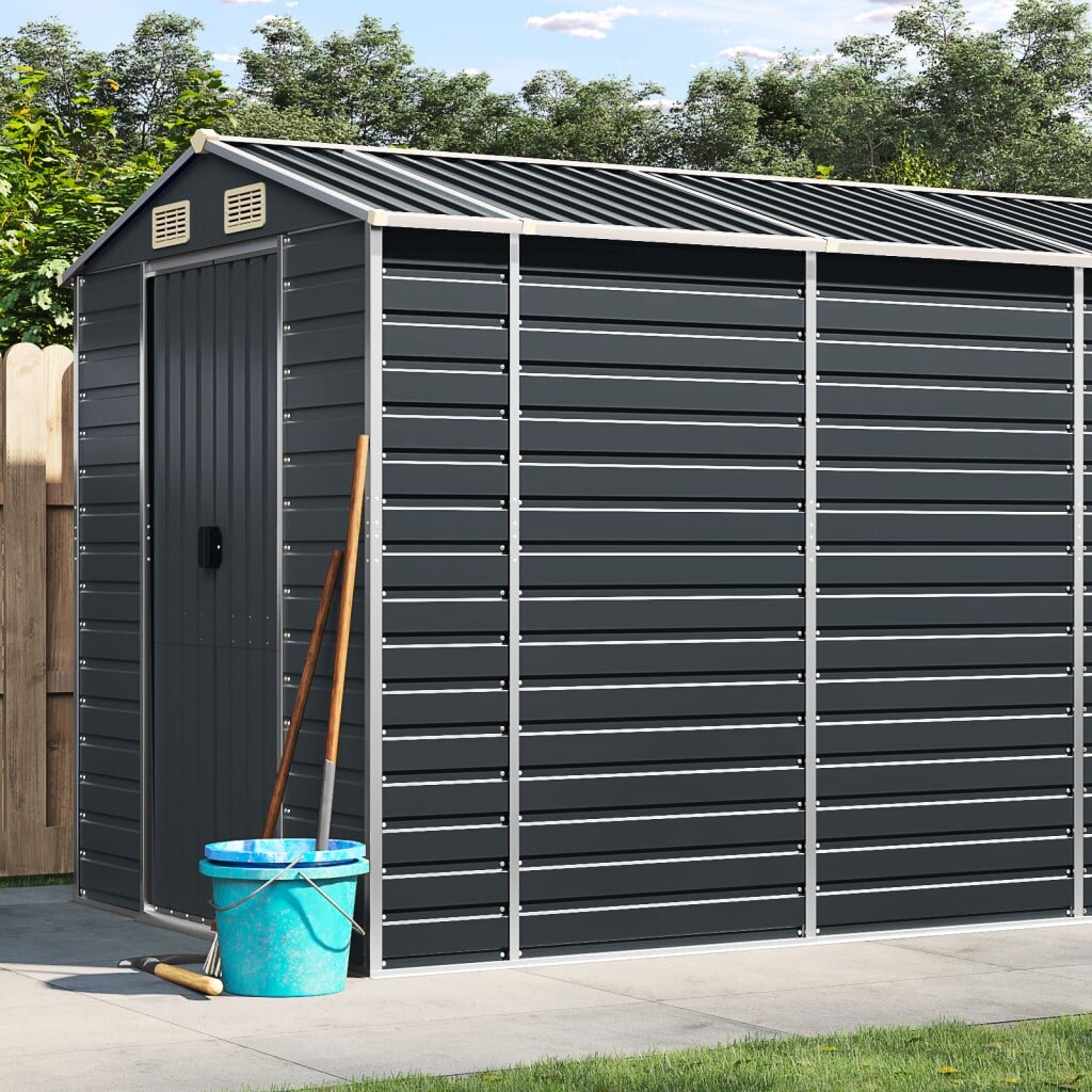 vidaXL Градинска барака антрацит 191x640x198 см поцинкована стомана