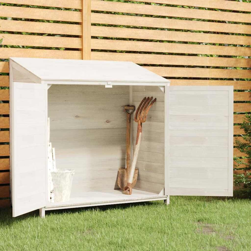 vidaXL Градинска барака бяла 102x52x112 см чамово дърво масив