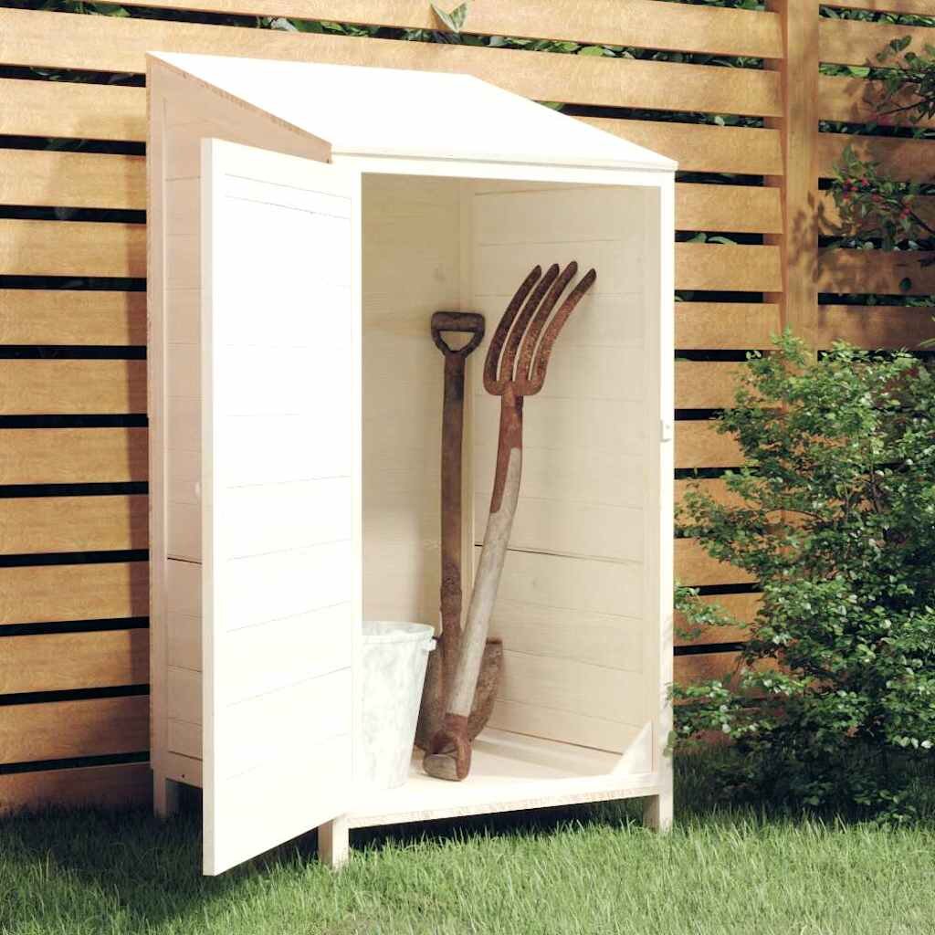vidaXL Градинска барака бяла 55x52x112 см чамово дърво масив