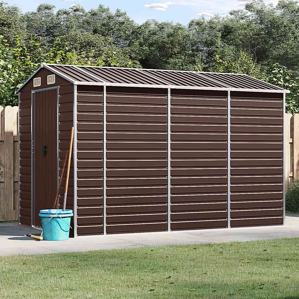vidaXL Градинска барака кафява 191x300x198 см поцинкована стомана