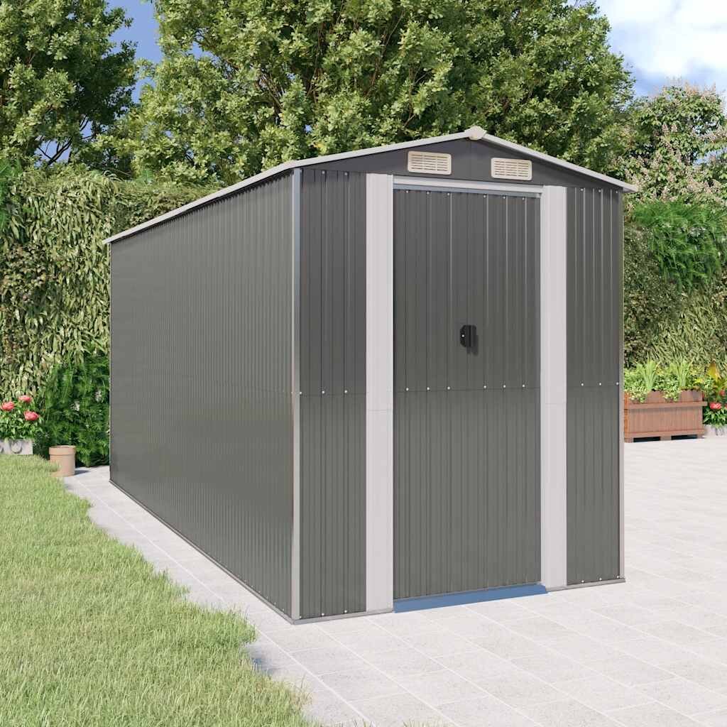 vidaXL Градинска барака светлосива 192x440x223 см поцинкована стомана