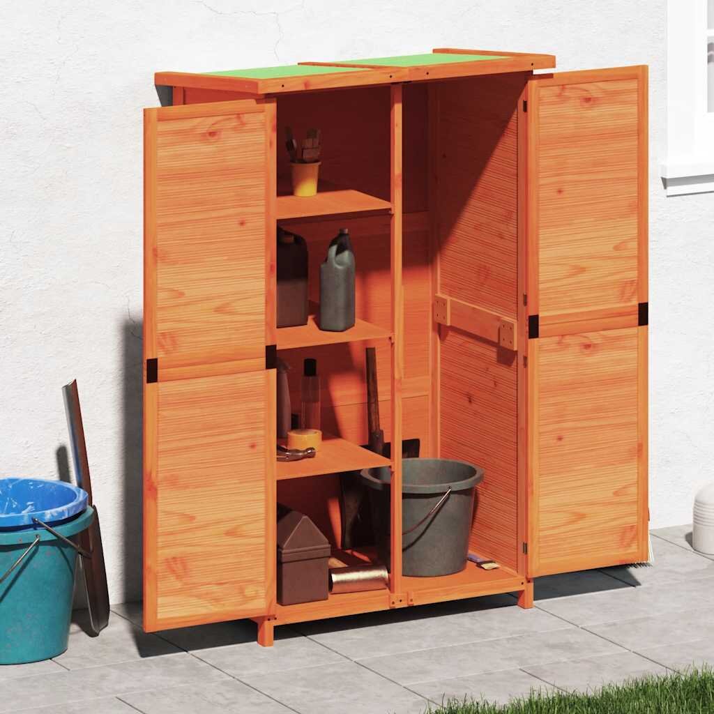 vidaXL Градинска барака за инструменти кафява 83x57x140 см бор масив