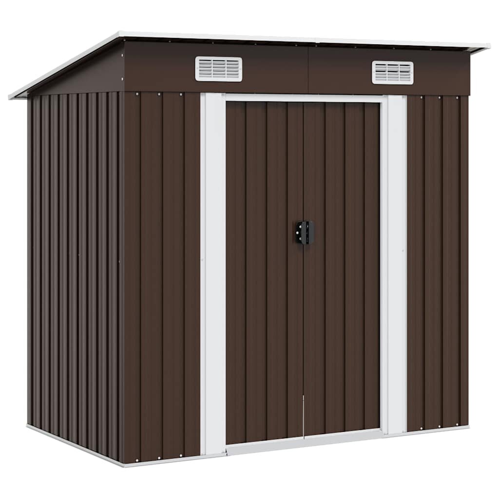 vidaXL Градинска барака за съхранение кафява 194x121x181 см стомана