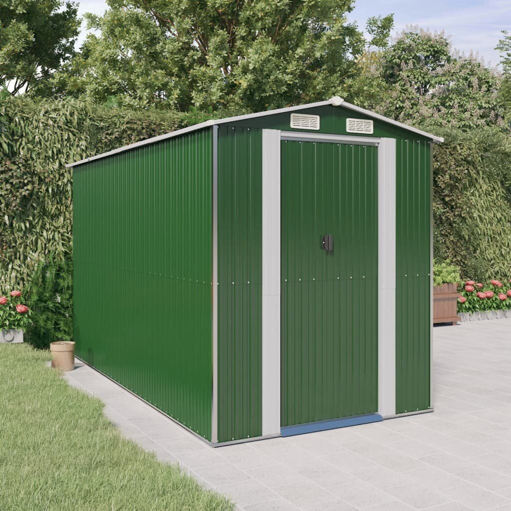 vidaXL Градинска барака зелена 192x357x223 см поцинкована стомана