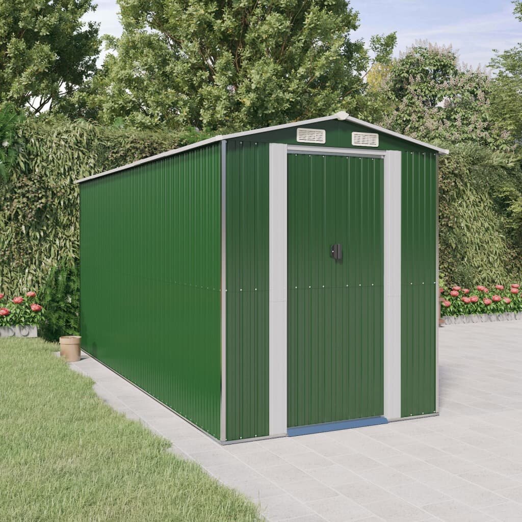 vidaXL Градинска барака зелена 192x440x223 см поцинкована стомана