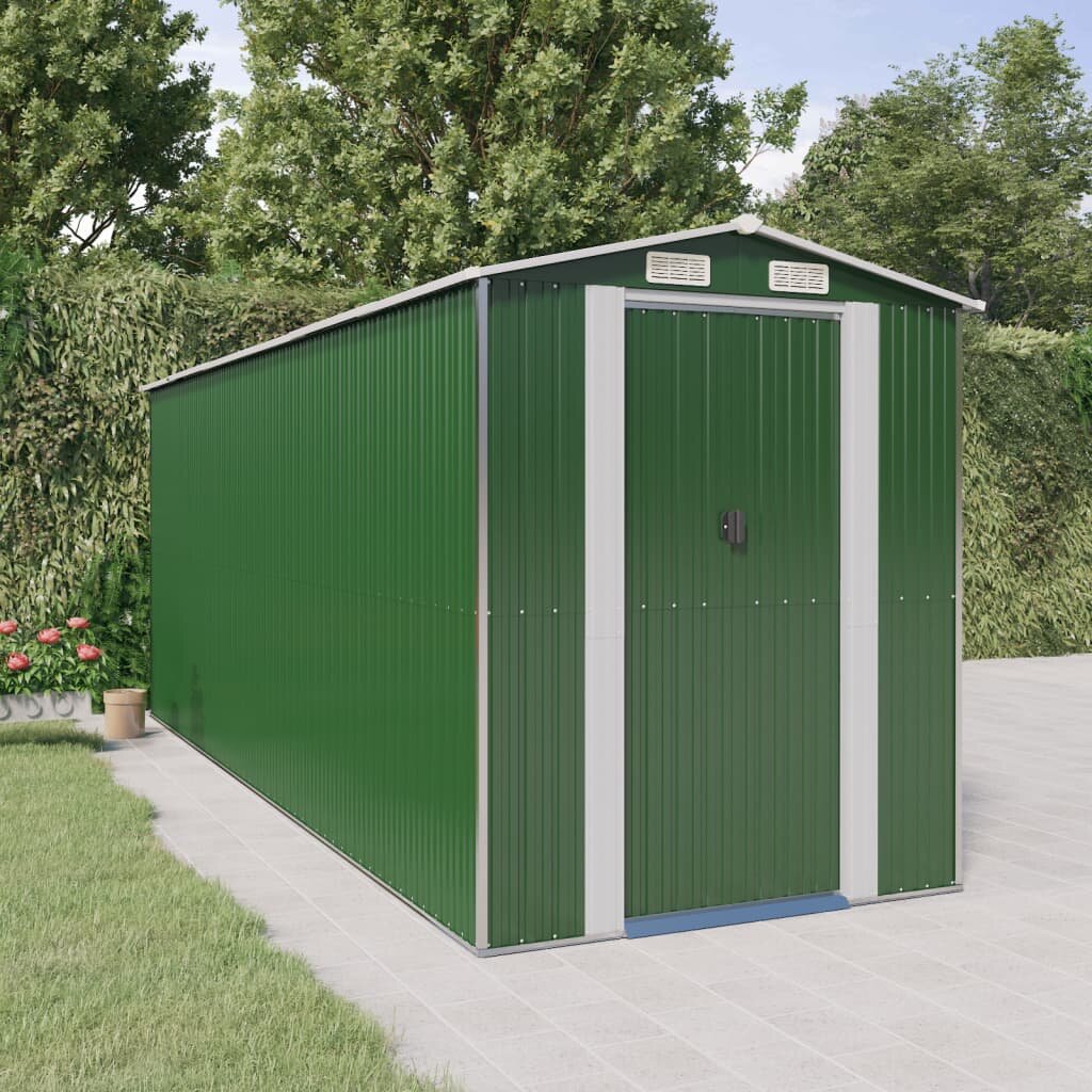 vidaXL Градинска барака зелена 192x523x223 см поцинкована стомана