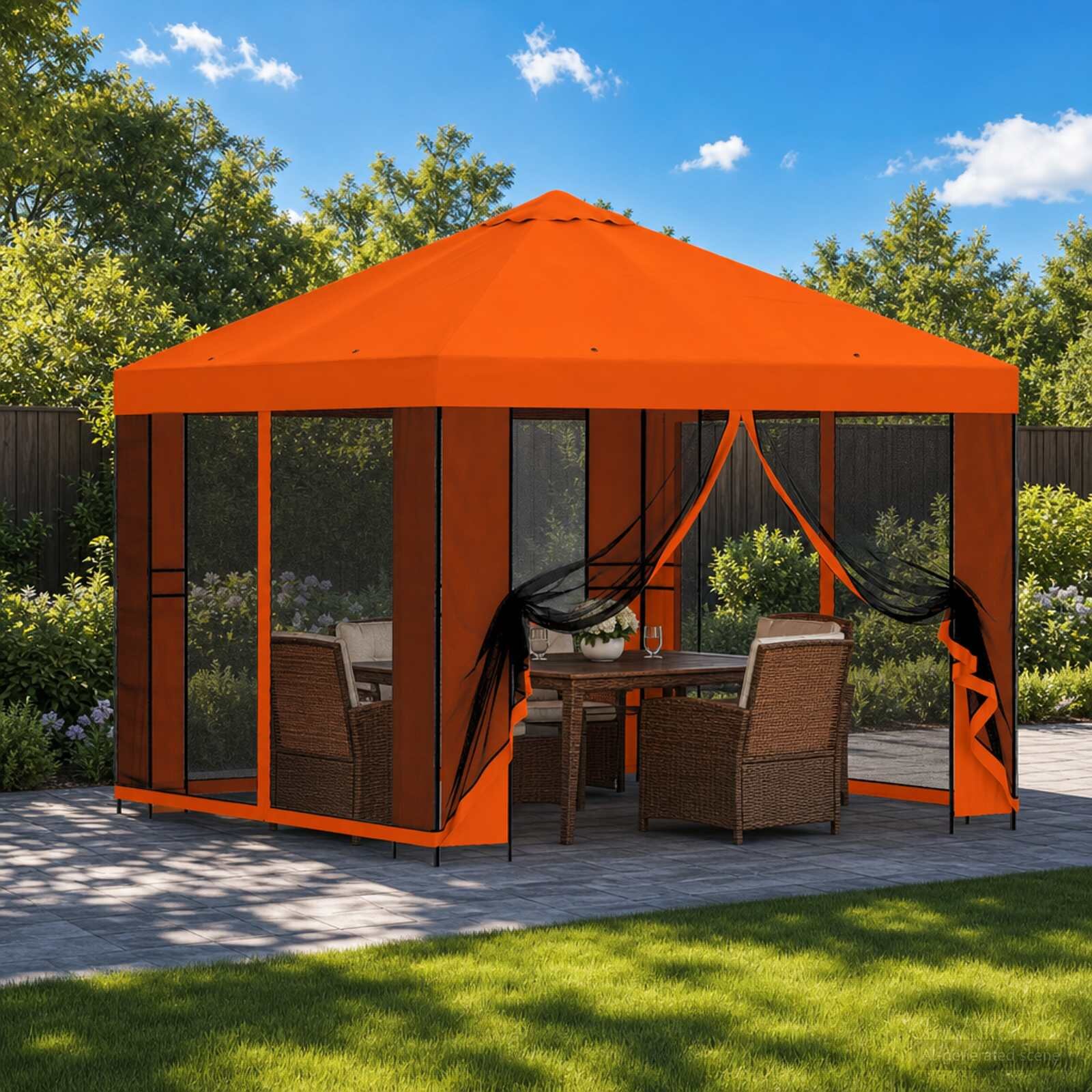 vidaXL Градинска беседка със стени 3 x 3 m Оранжево