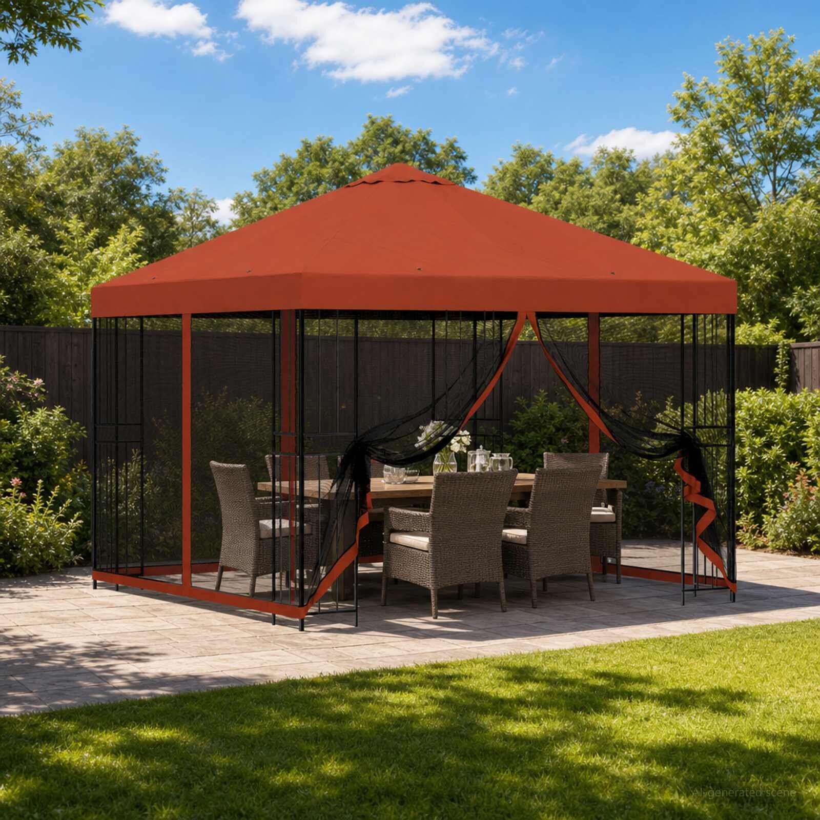 vidaXL Градинска беседка със стени 3 x 3 m Теракота