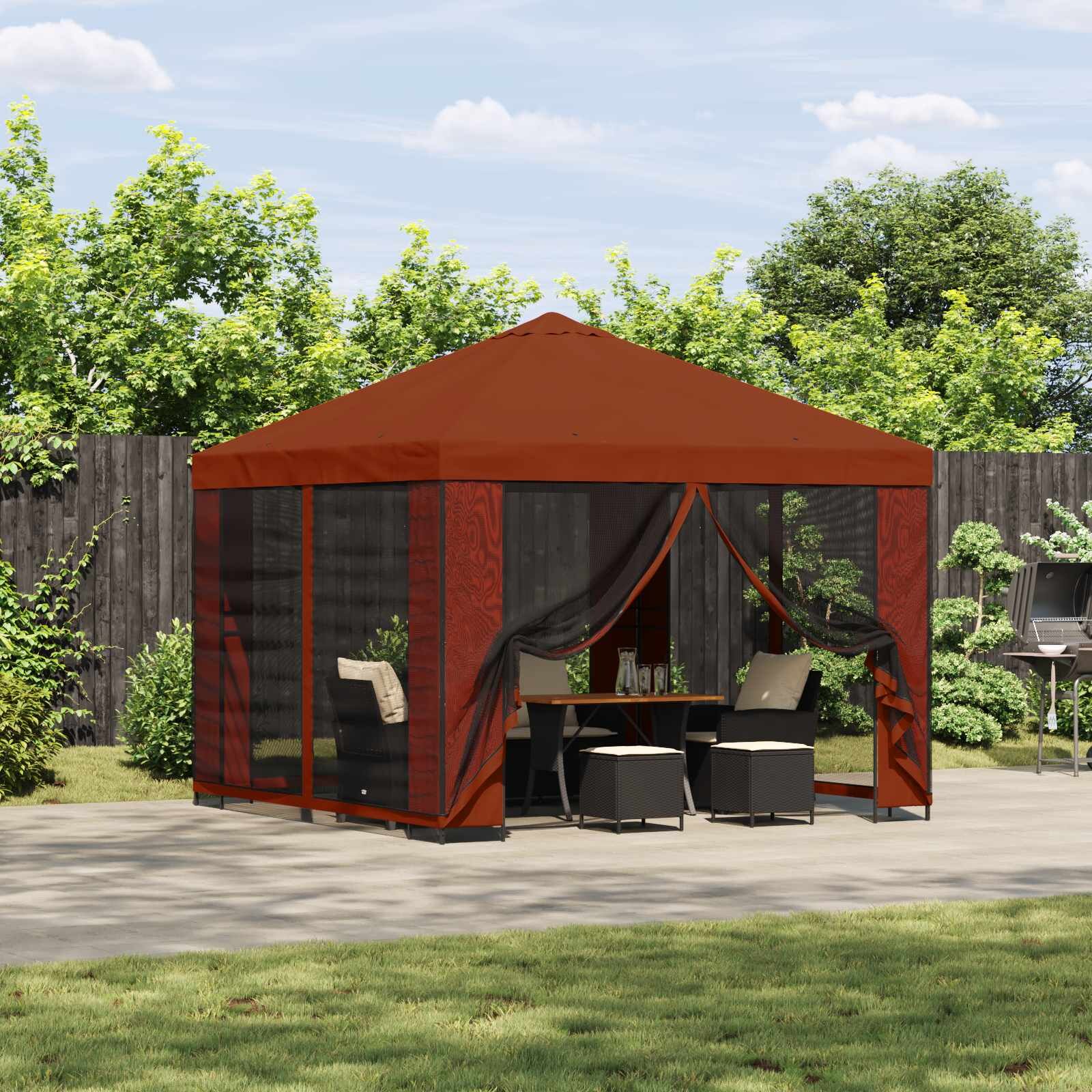 vidaXL Градинска беседка със стени 3 x 3 m Теракота