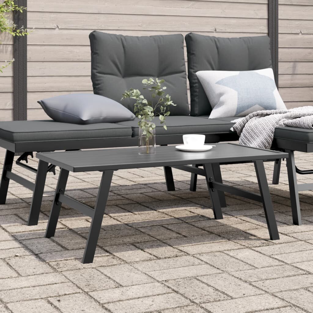 vidaXL Градинска кафе маса черна 90x45x35 см прахово боядисана стомана