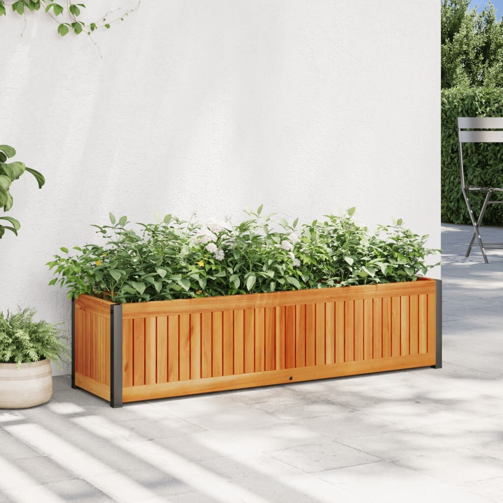 vidaXL Градинска кашпа 110x30x275 см масивна акация и стомана
