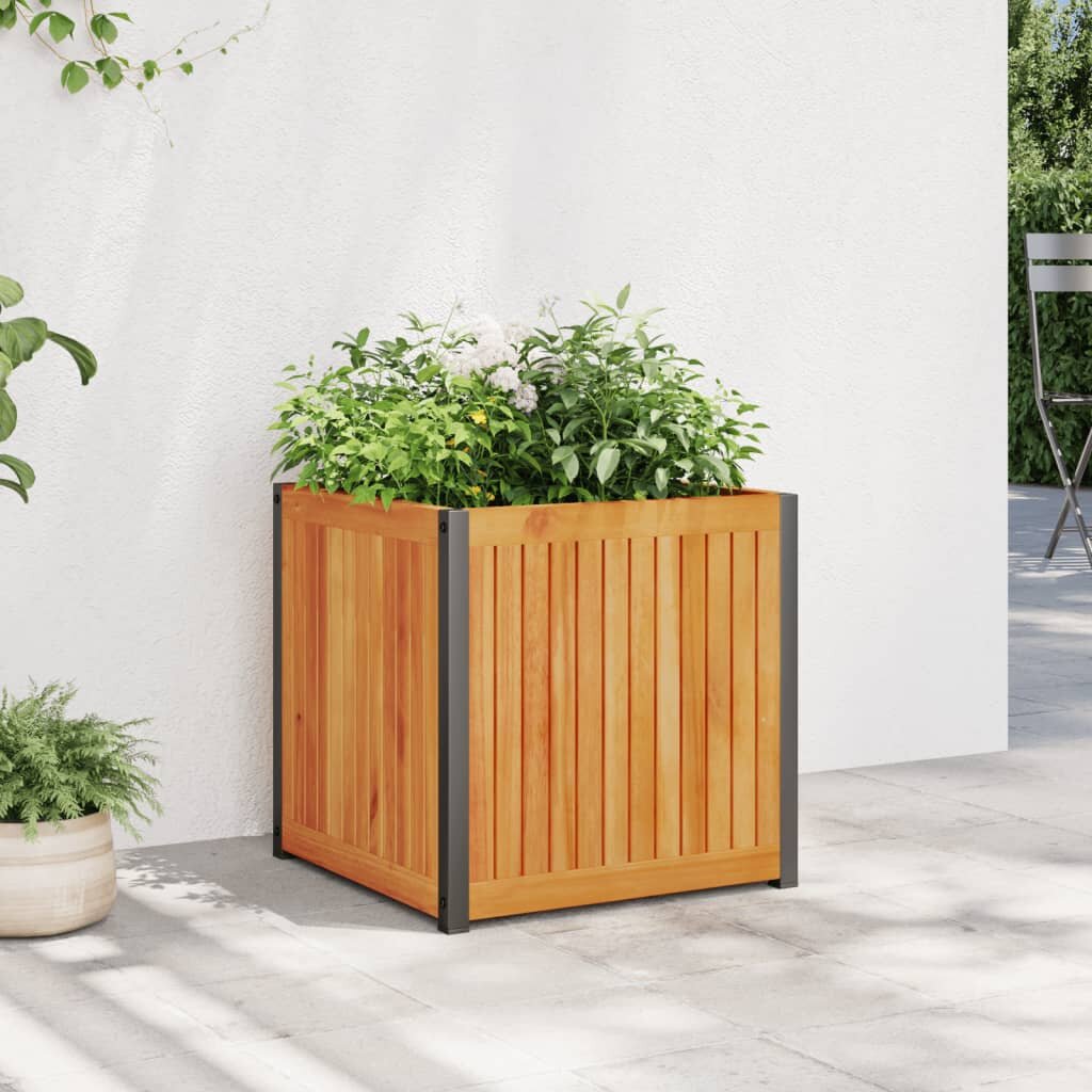 vidaXL Градинска кашпа 45x45x44 см масивна акация и стомана