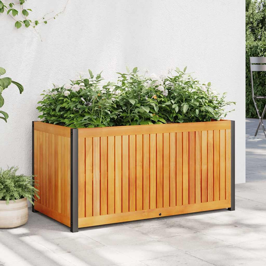 vidaXL Градинска кашпа 85x45x44 см масивна акация и стомана