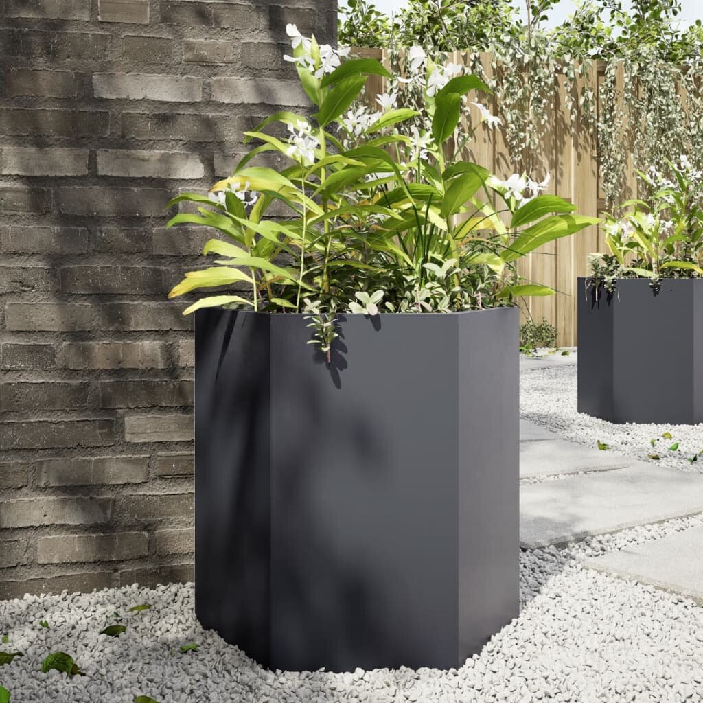 vidaXL Градинска кашпа антрацит шестоъгълна 46x40x45 см стомана