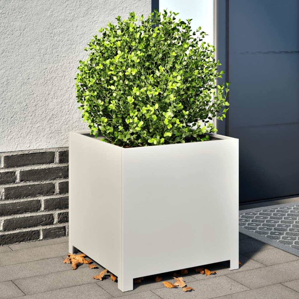 vidaXL Градинска кашпа бял 50x50x50 см стомана