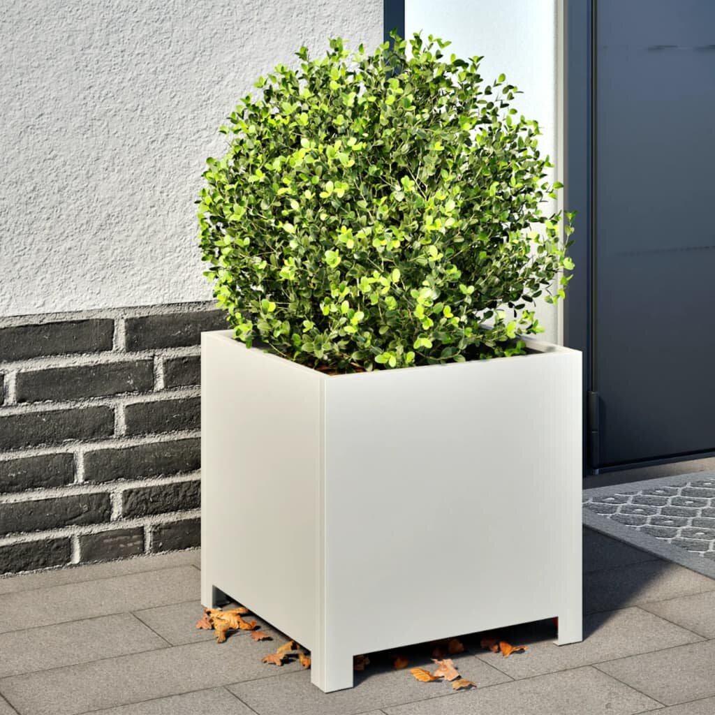 vidaXL Градинска кашпа бяла 40x40x40 см стомана