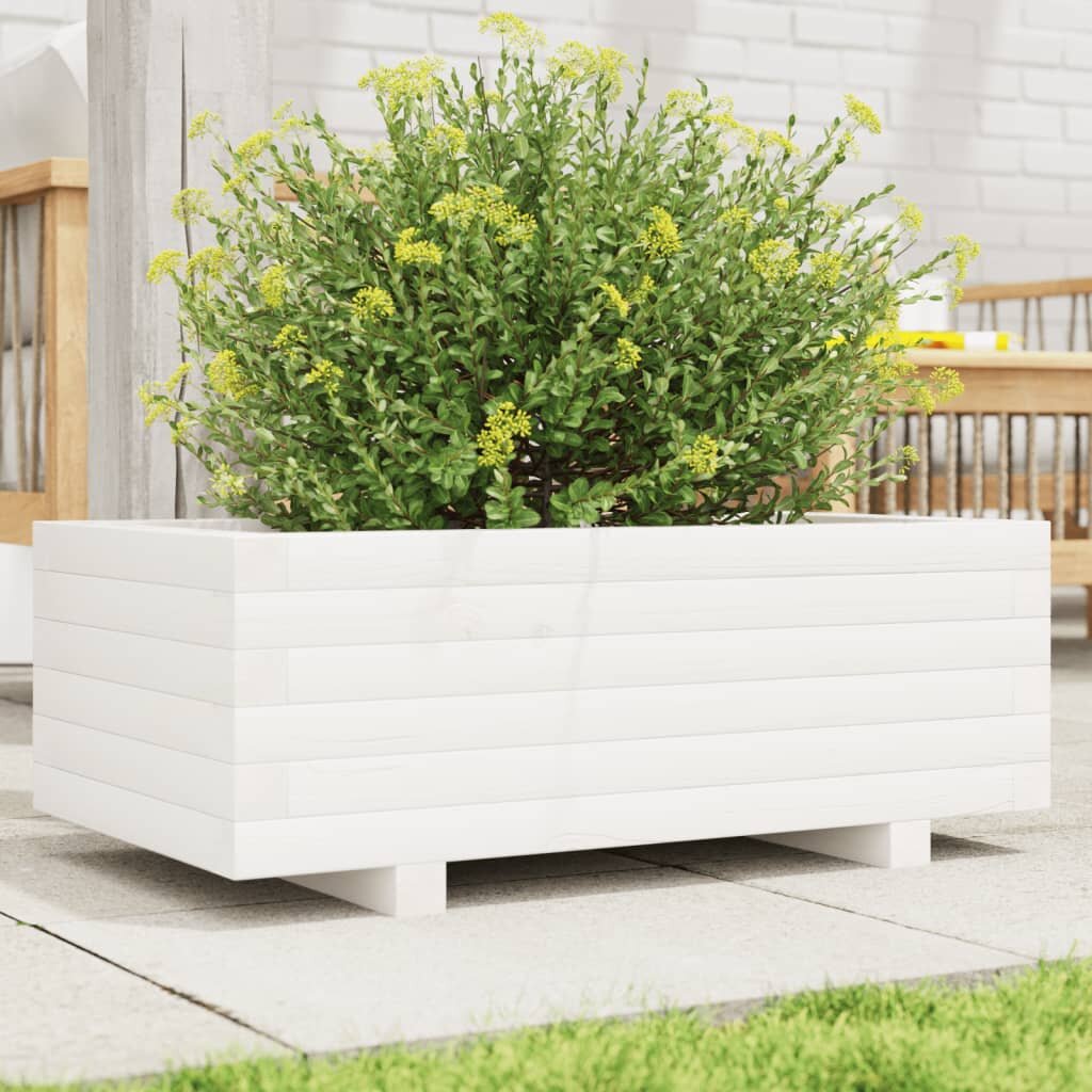 vidaXL Градинска кашпа бяла 70x40x265 см масивна борова дървесина