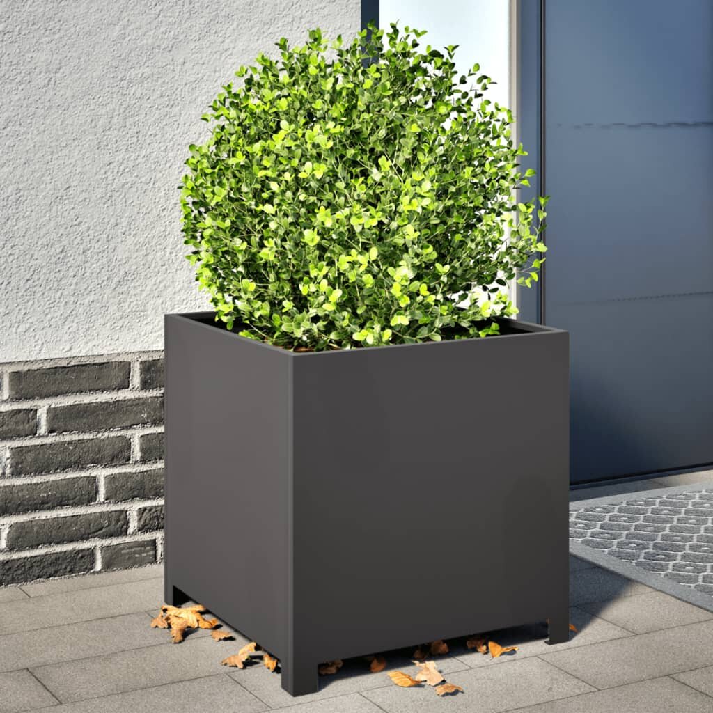 vidaXL Градинска кашпа черен 50x50x50 см стомана