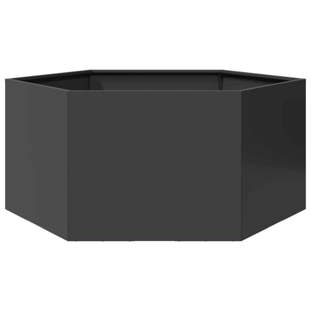 vidaXL Градинска кашпа черна шестоъгълна 104x90x45 см стомана