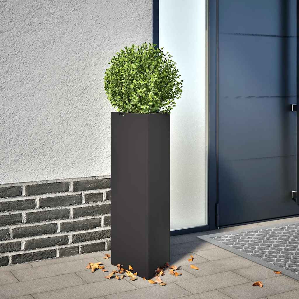 vidaXL Градинска кашпа черна триъгълна 30x26x75 см стомана