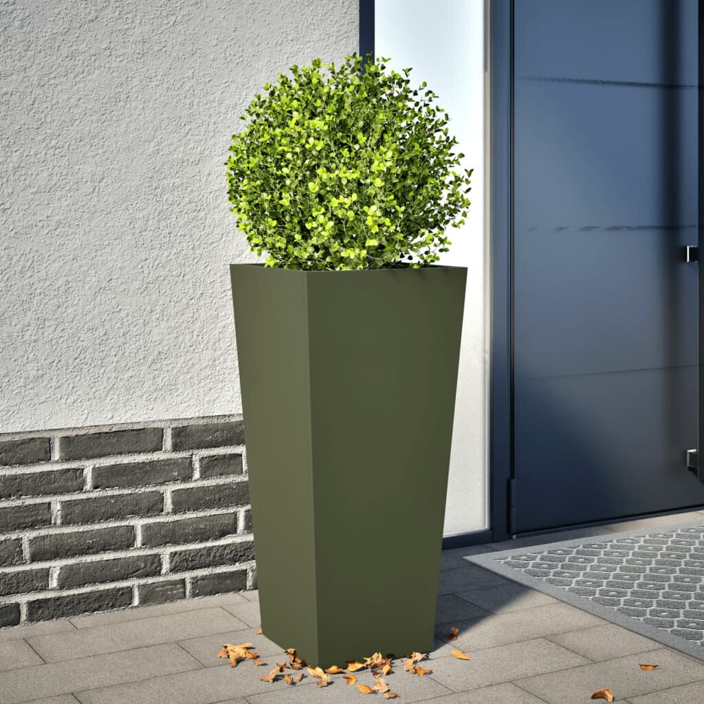 vidaXL Градинска кашпа маслиненозелена 35x35x75 см стомана