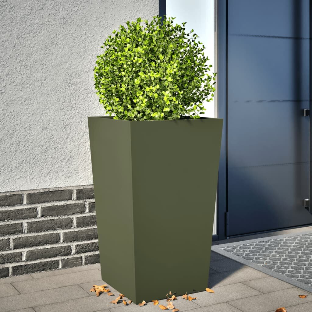 vidaXL Градинска кашпа маслиненозелена 45x45x75 см стомана
