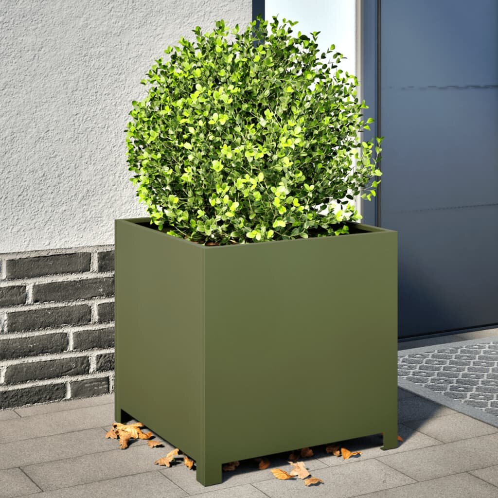 vidaXL Градинска кашпа маслиненозелена 50x50x50 см стомана