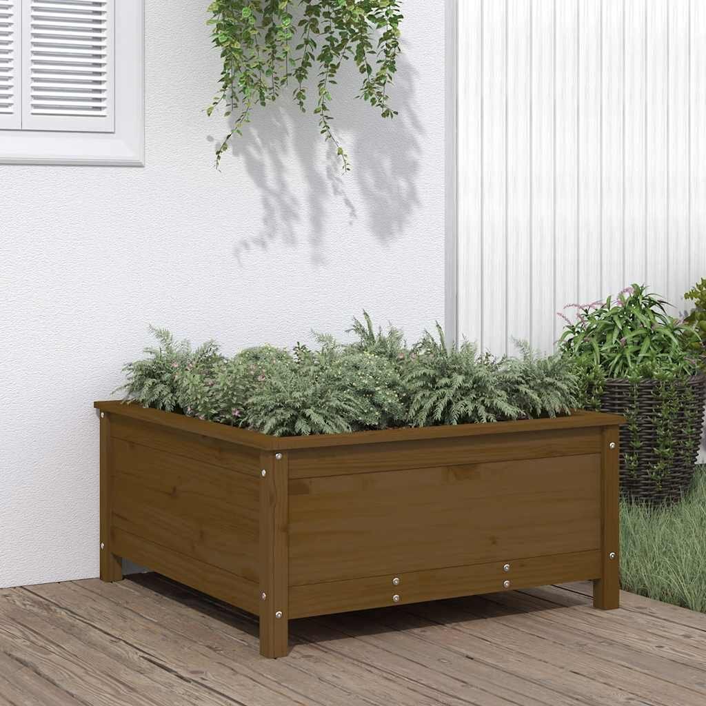 vidaXL Градинска кашпа меденокафява 825x825x39 см бор масив