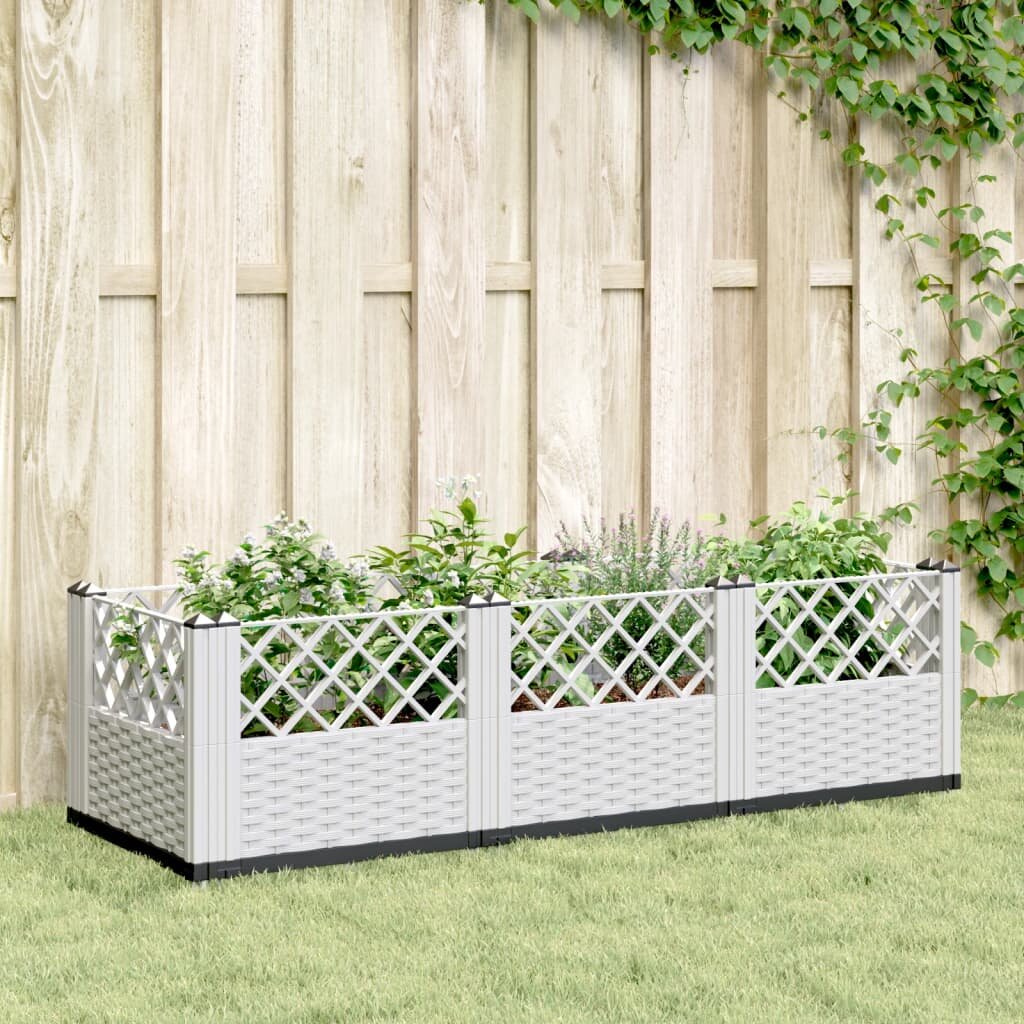 vidaXL Градинска кашпа с колчета бяла 1235x435x435 см PP