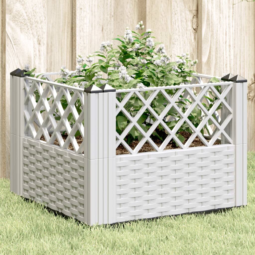 vidaXL Градинска кашпа с колчета бяла 435x435x435 см PP