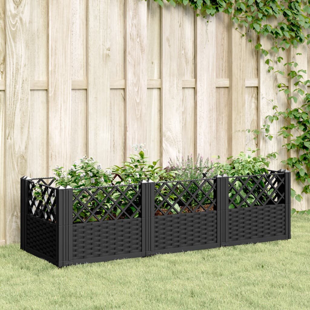 vidaXL Градинска кашпа с колчета черна 1235x435x435 см PP