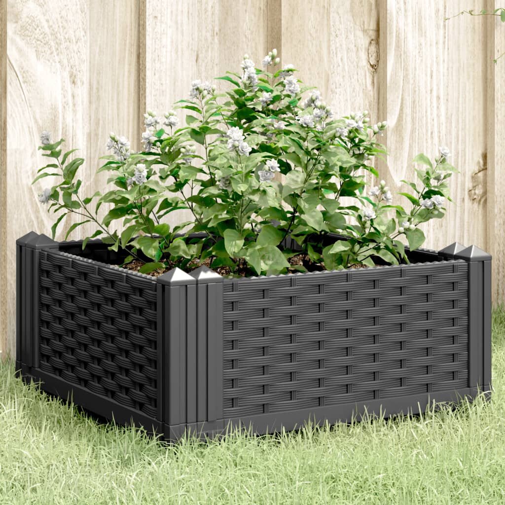 vidaXL Градинска кашпа с колчета черна 425x425x285 см PP