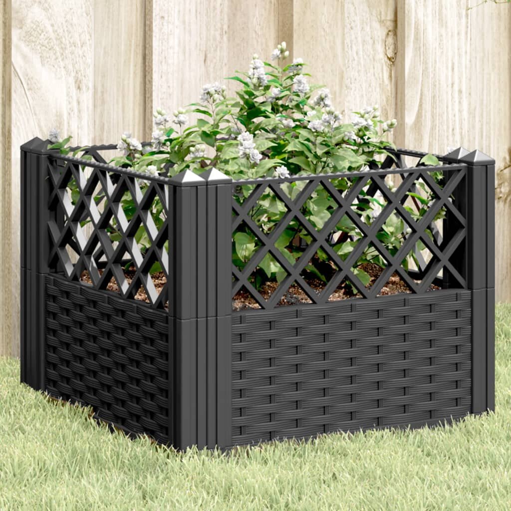 vidaXL Градинска кашпа с колчета черна 435x435x435 см PP