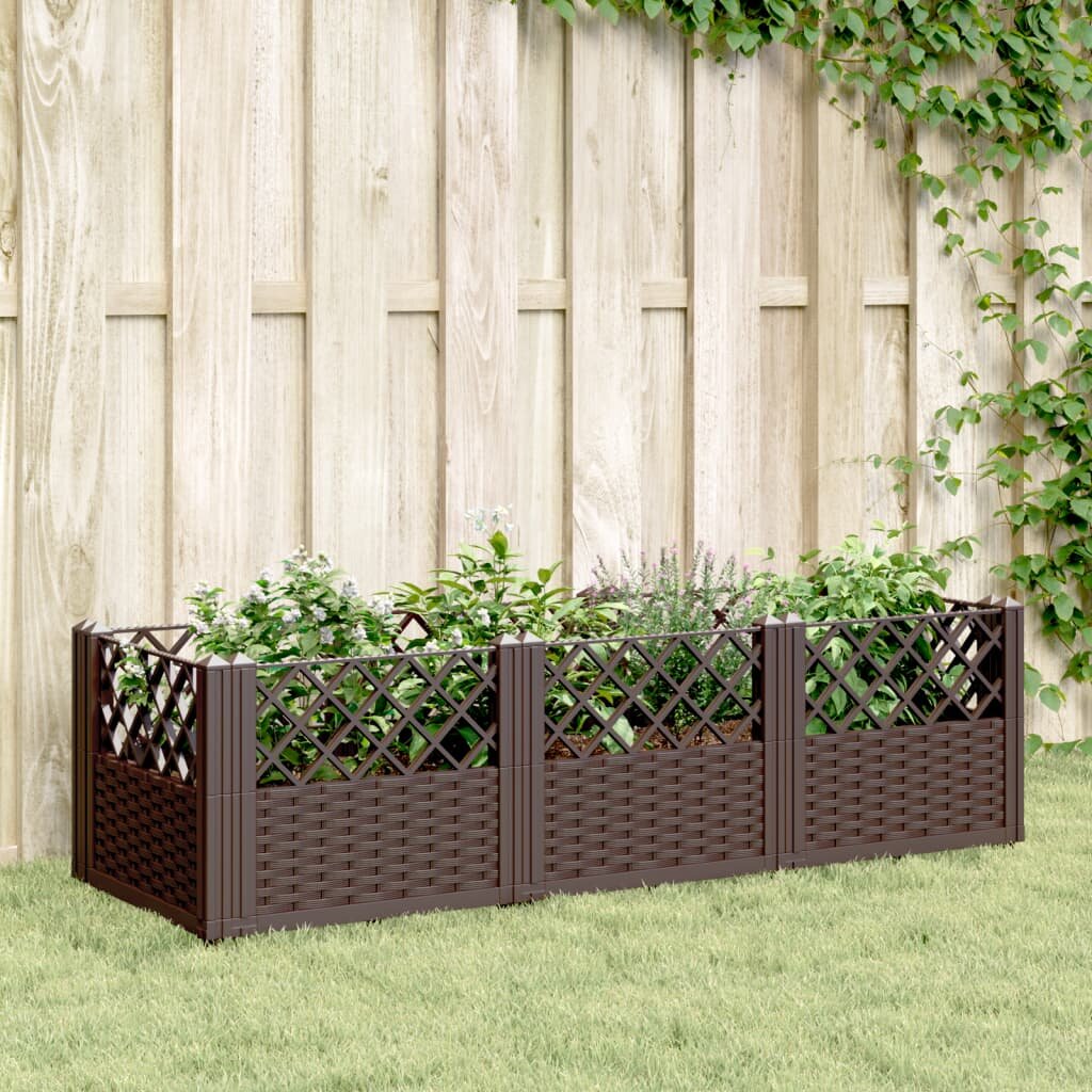 vidaXL Градинска кашпа с колчета кафява 1235x435x435 см PP