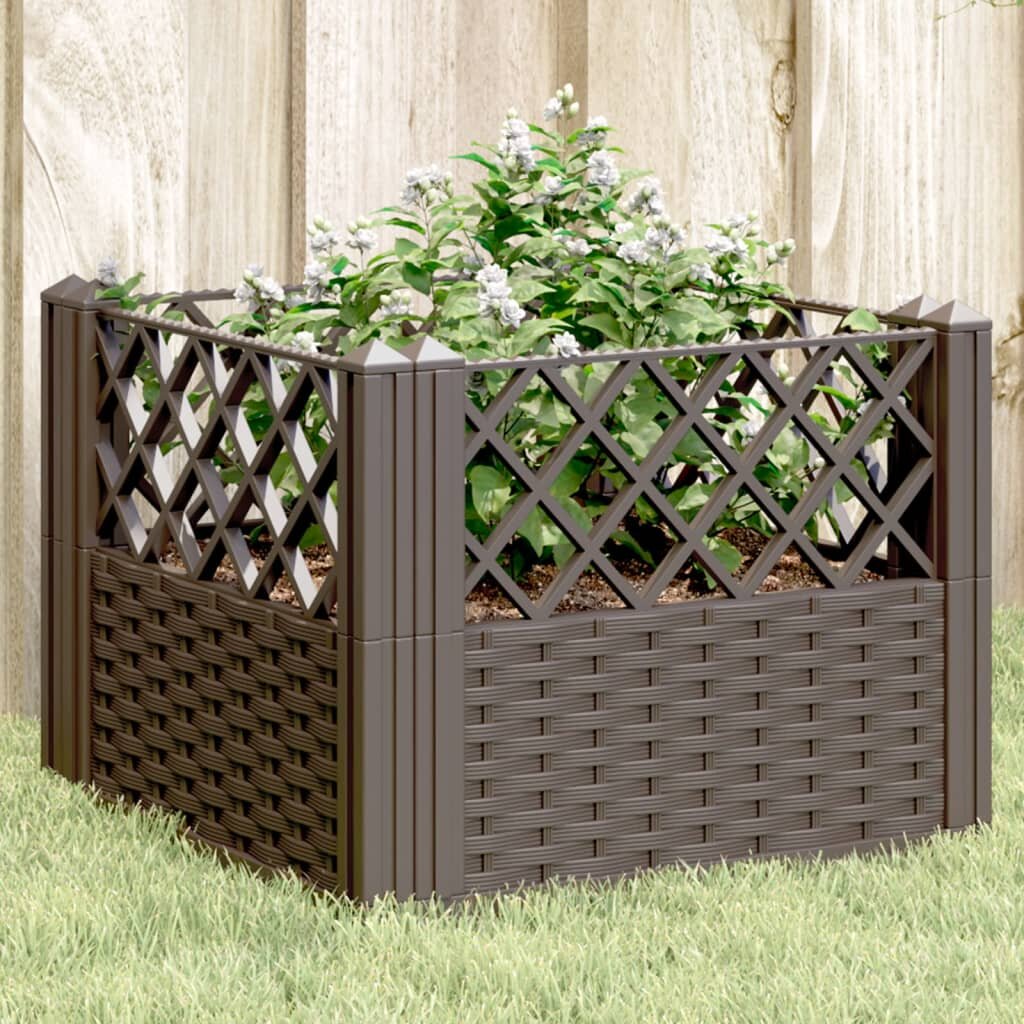 vidaXL Градинска кашпа с колчета кафява 435x435x435 см PP