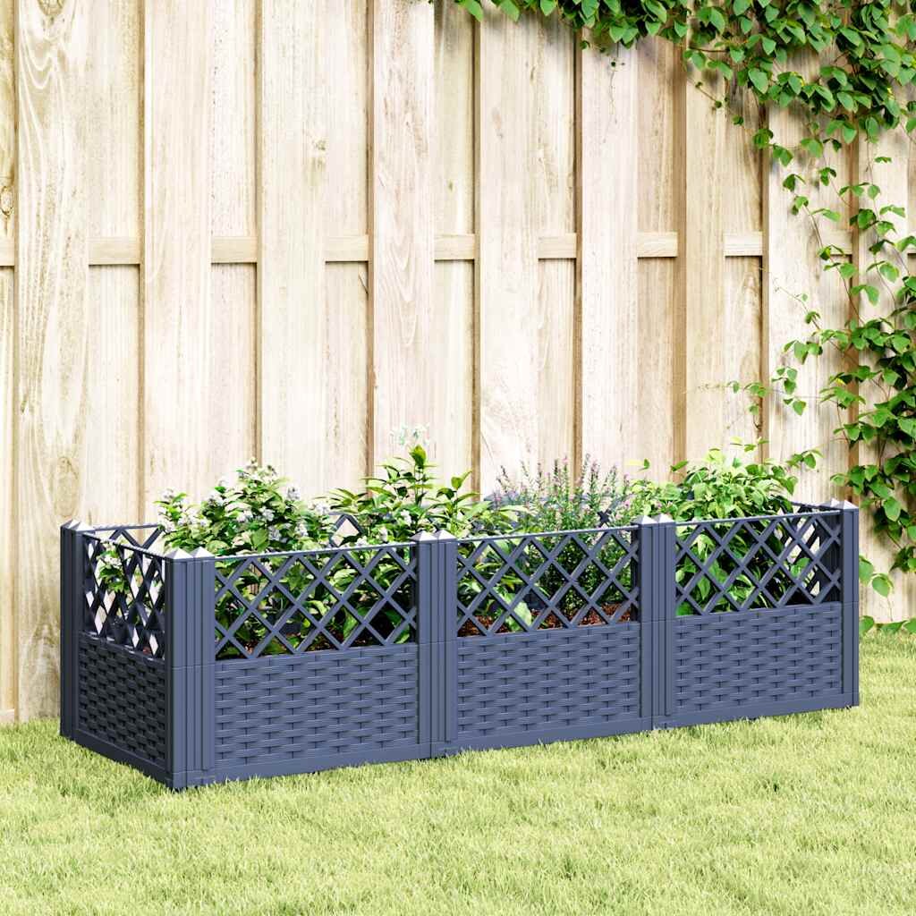 vidaXL Градинска кашпа с колчета синьо сив 1235x435x435 см PP