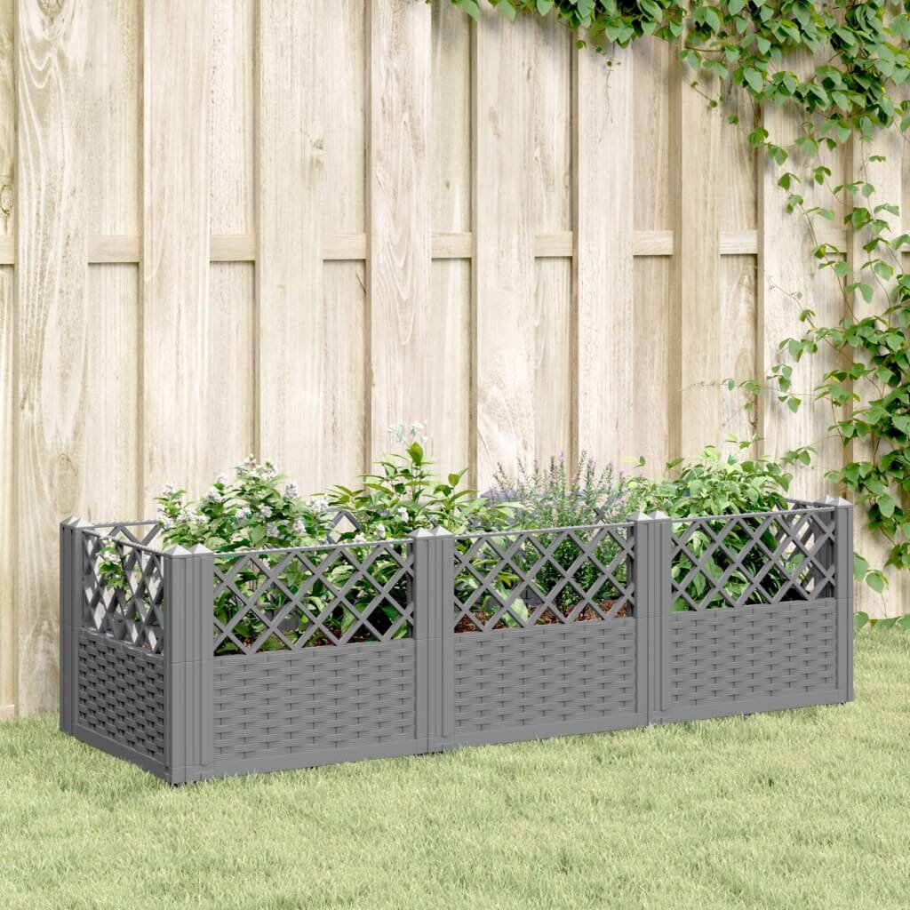 vidaXL Градинска кашпа с колчета светлосива 1235x435x435 см PP