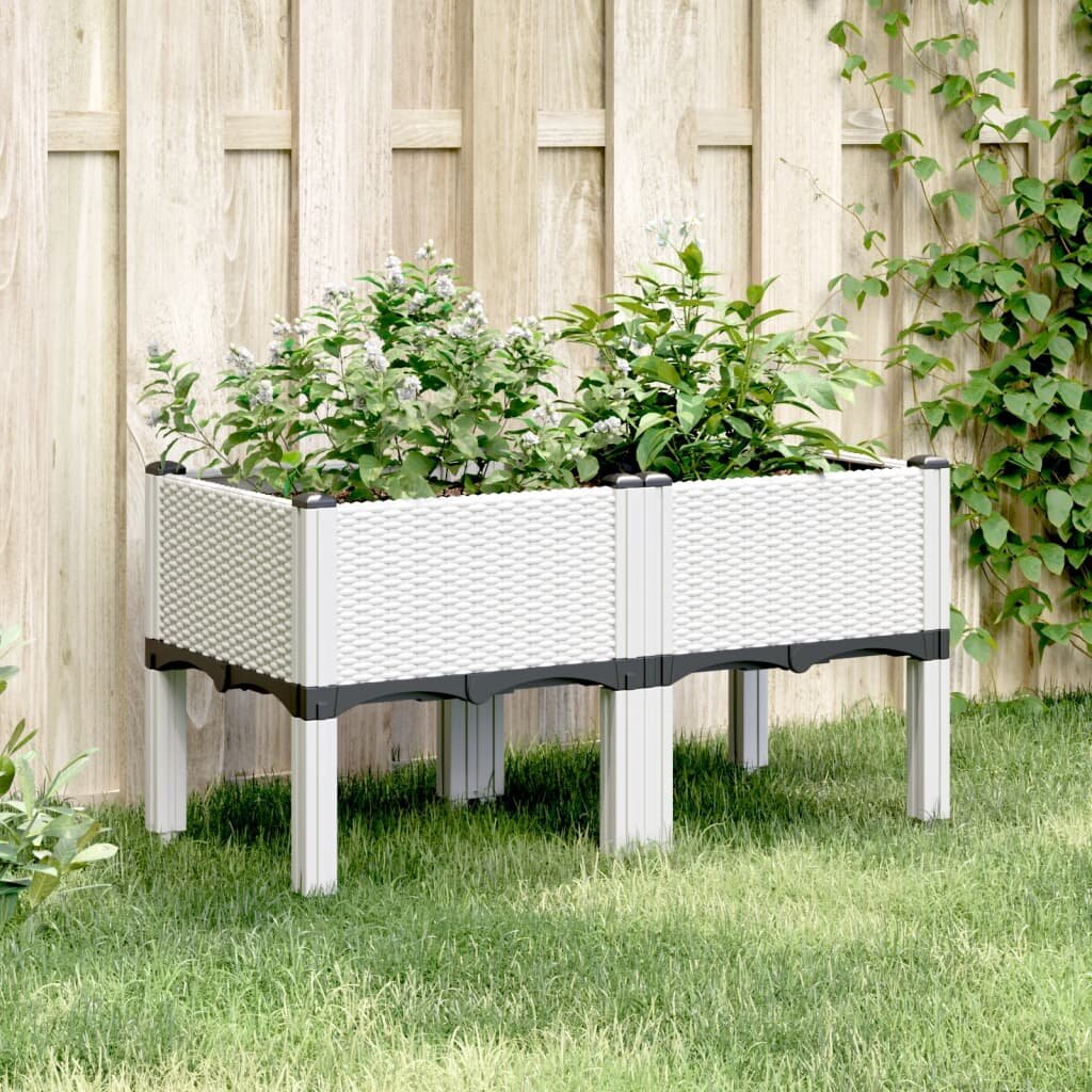 vidaXL Градинска кашпа с крака бяла 80x40x42 см PP