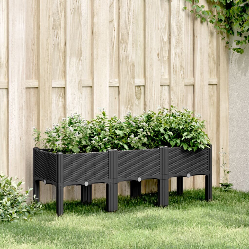 vidaXL Градинска кашпа с крака черна 120x40x42 см PP