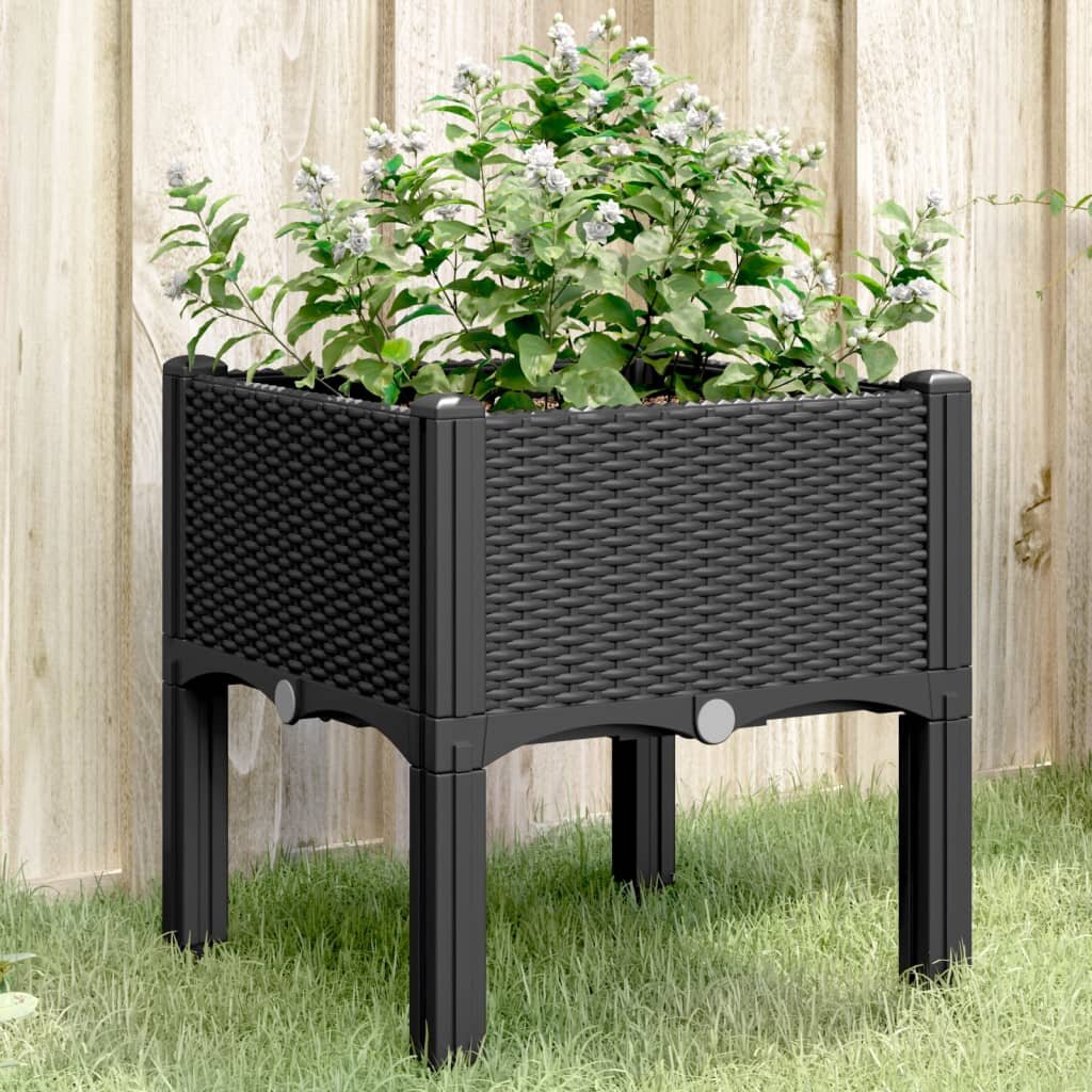 vidaXL Градинска кашпа с крака черна 40x40x42 см PP