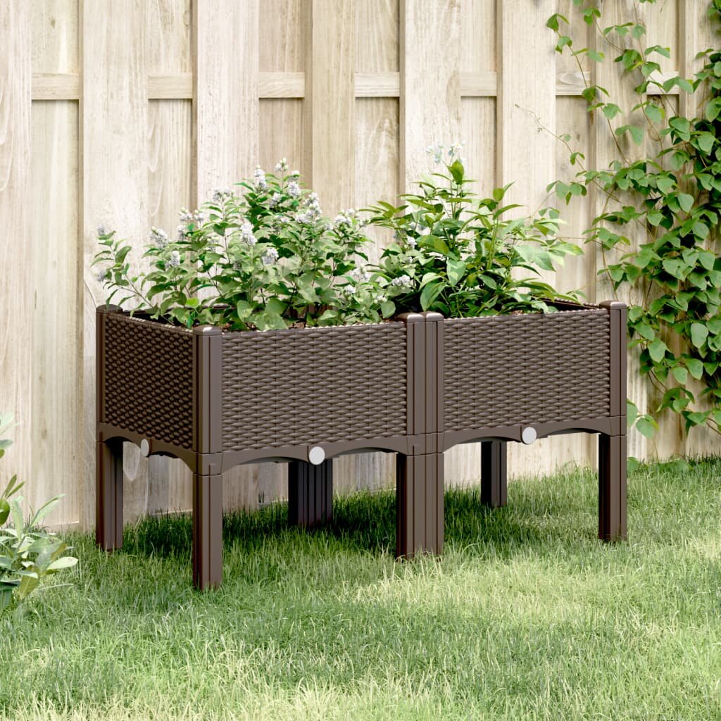 vidaXL Градинска кашпа с крака кафява 80x40x42 см PP