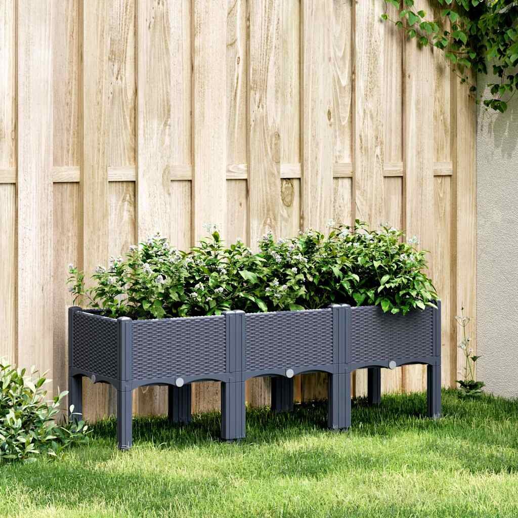 vidaXL Градинска кашпа с крака синьо сив 120x40x42 см PP