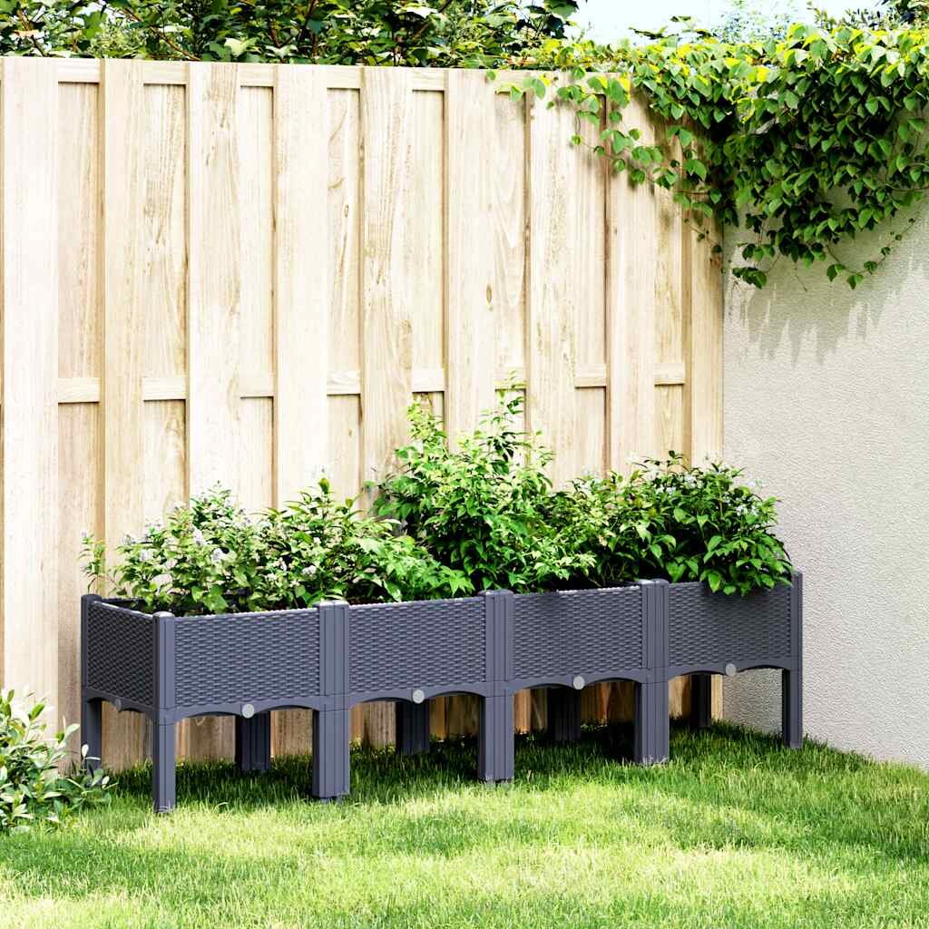 vidaXL Градинска кашпа с крака синьо сив 160x40x42 см PP