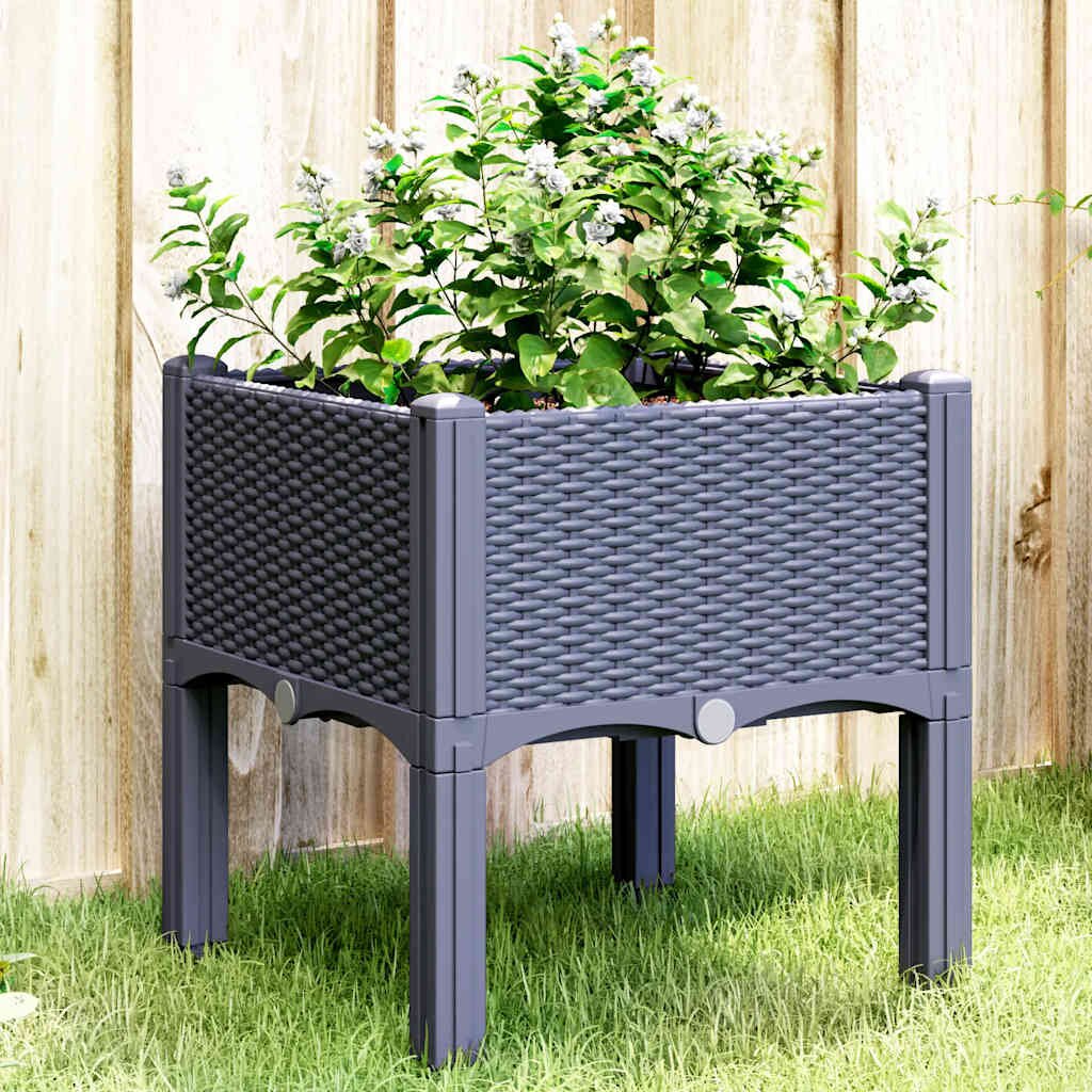 vidaXL Градинска кашпа с крака синьо сив 40x40x42 см PP