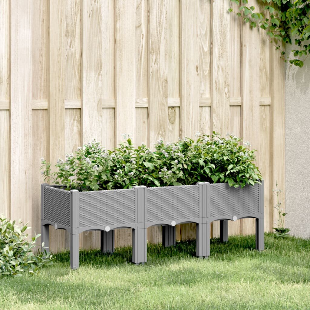 vidaXL Градинска кашпа с крака светлосива 120x40x42 см PP