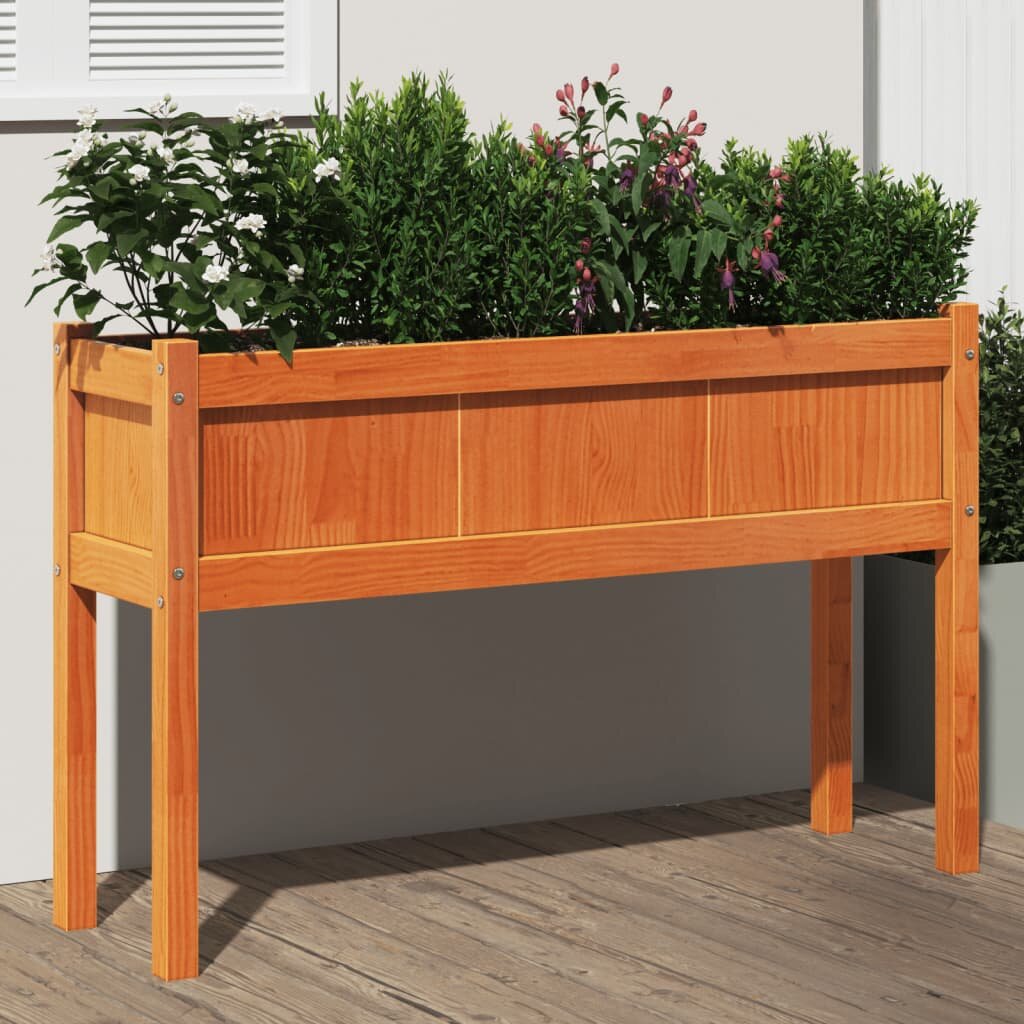 vidaXL Градинска кашпа с крака восъчнокафяв 110x31x70 см бор масив