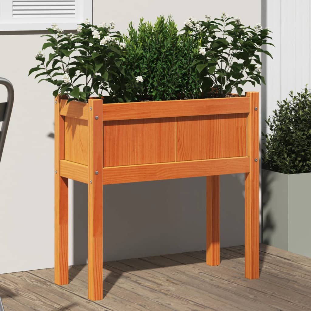 vidaXL Градинска кашпа с крака восъчнокафяв 70x31x70 см бор масив