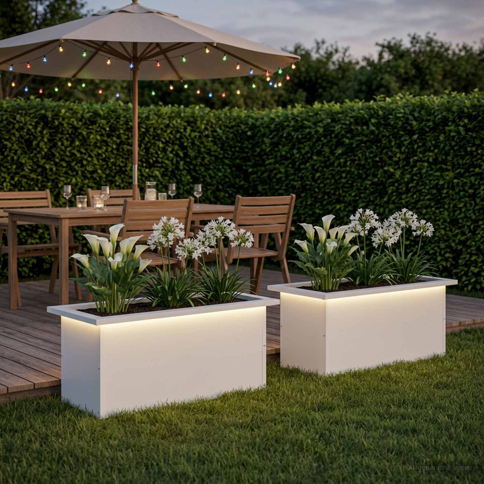 vidaXL Градинска кашпа с LED осветление 2 бр. Бяло 30 × 60 × 30 см