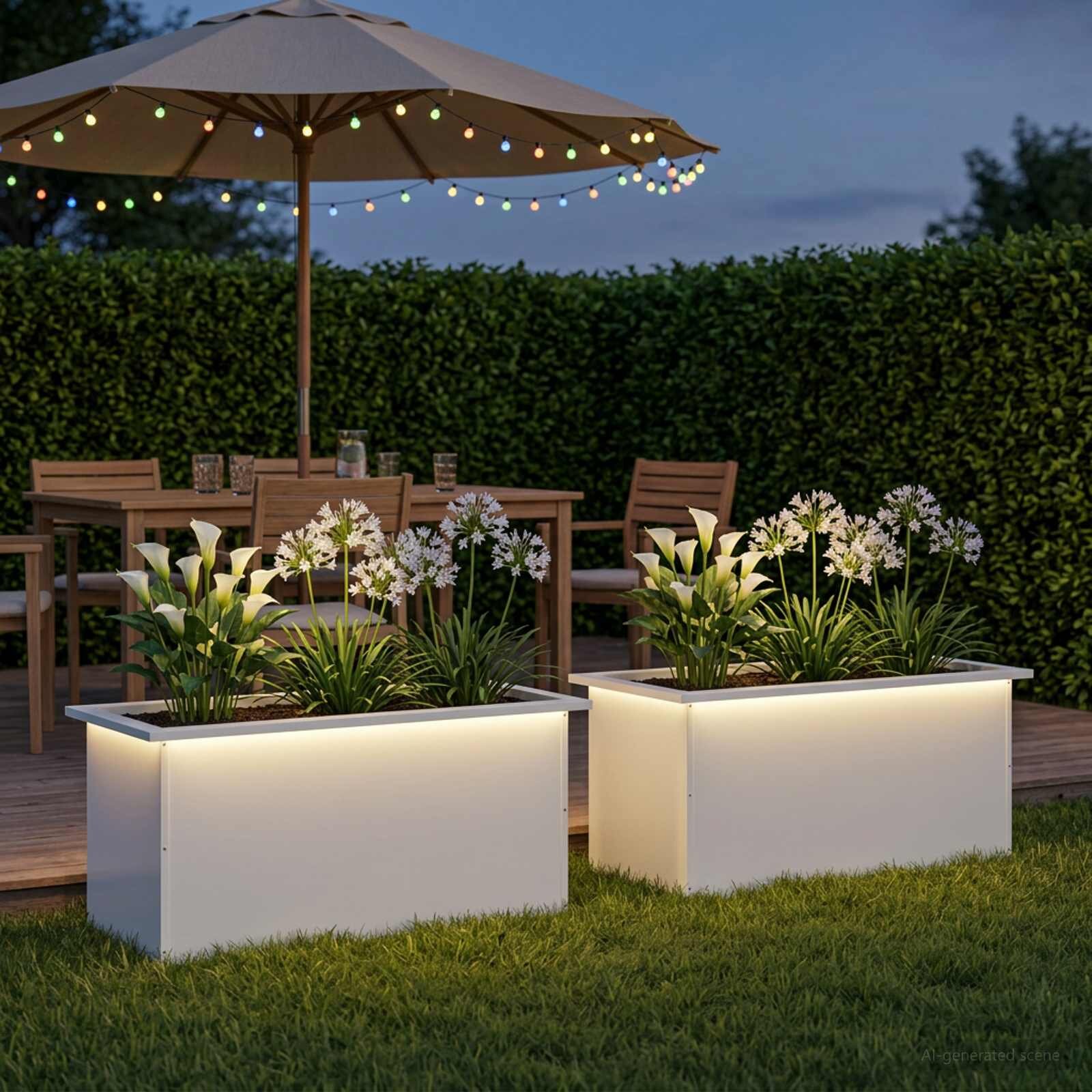 vidaXL Градинска кашпа с LED осветление 2 бр. Бяло 40 x 80 x 40 cm