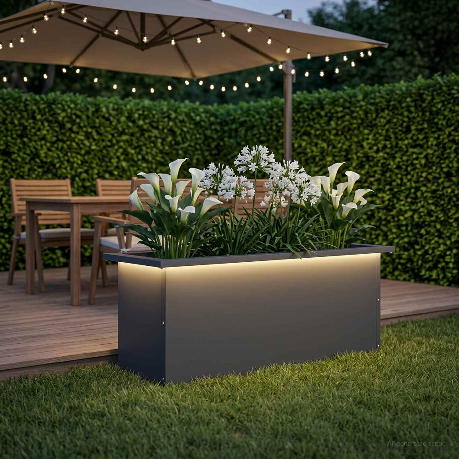 vidaXL Градинска кашпа с LED осветление Антрацит 30 x 80 x 30 см